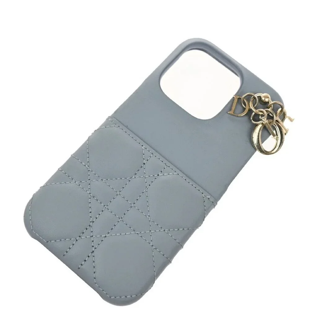 CHRISTIAN DIOR Logo Lady iPhone Case 14 Pro Leather Blue Italy 67KP258